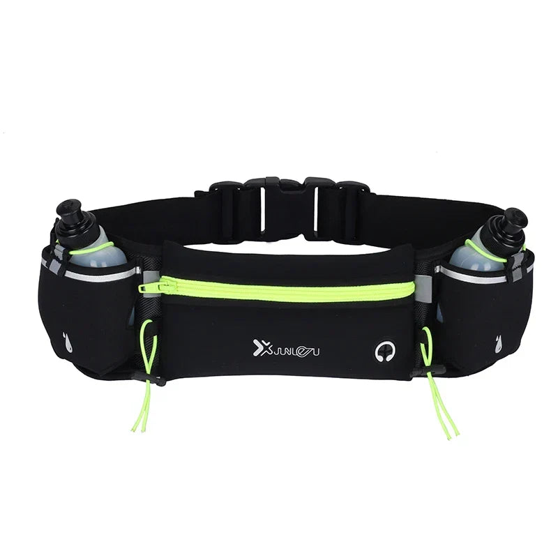 Ergonomischer Unisex Laufgürtel, verstellbar, mit zwei Taschen für Handy & Flasche. Für hohen Tragekomfort.