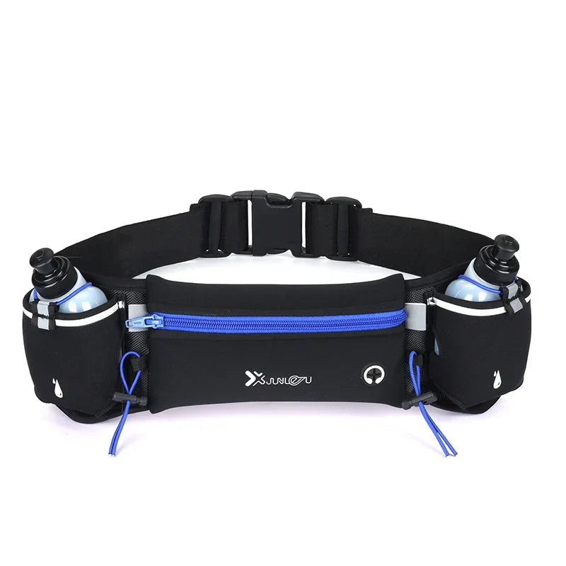 Funktionaler Unisex Laufgürtel mit zwei Fächern für Handy & Flasche. Robustes Lycra, verstellbar, für Sportler.