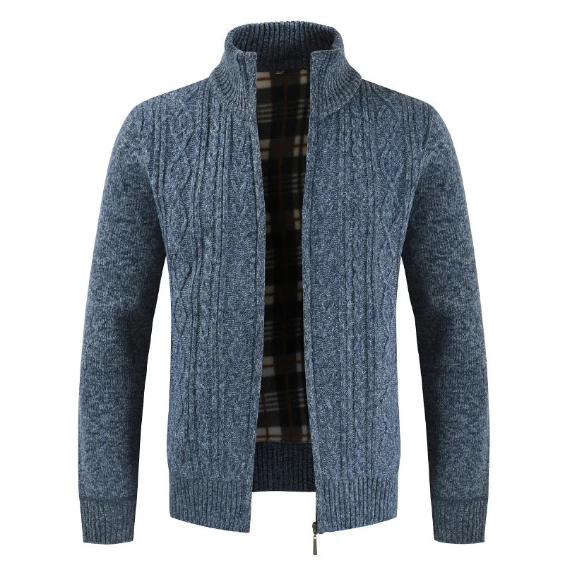 Herren Strickjacke mit Reißverschluss, warmes Zopfmuster Cardigan in Dunkelblau für Herbst & Winter.