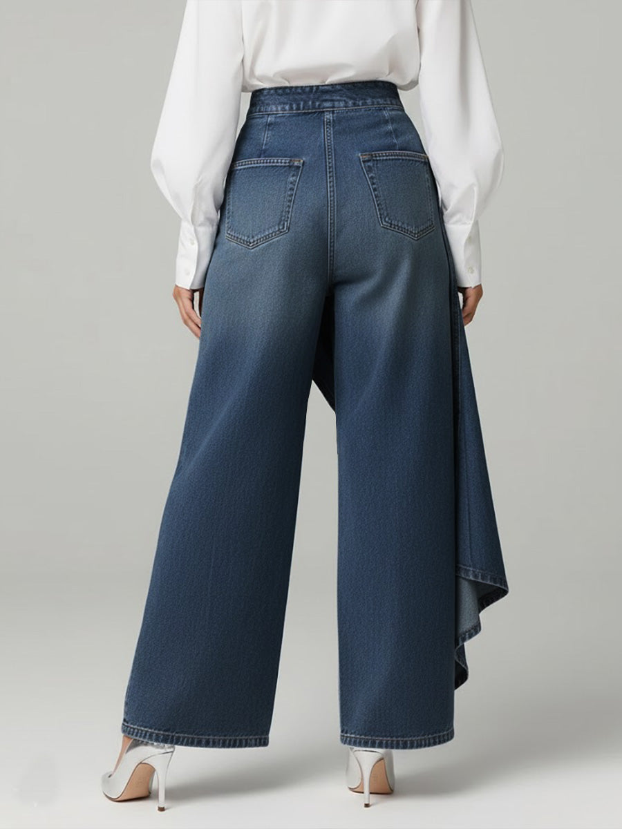 Stylische Damen High Waist Hose mit asymmetrischem Bund und weitem Bein für einen modernen Avantgarde Stil.
