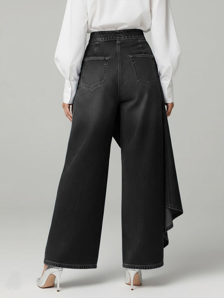 Fashionable Damen Hose: High Waist, weites Bein, asymmetrischer Bund, kreiert mühelos einen Statement-Look.