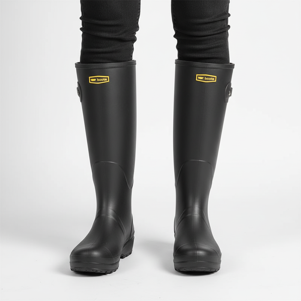 Hochwertige, wasserdichte Damen Regenstiefel „Claudia“ in Schwarz mit mattem Finish für optimalen Alltagskomfort.
