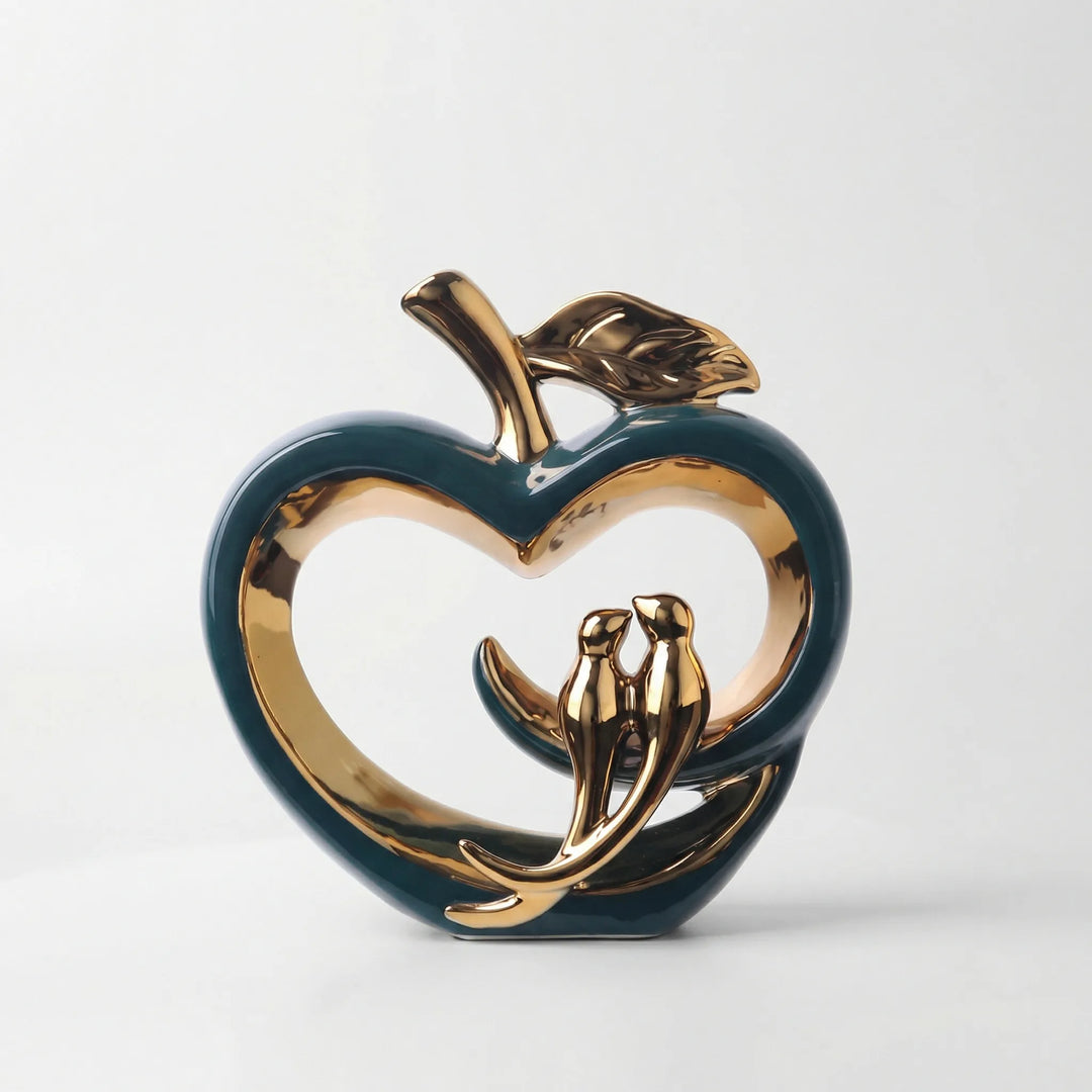 Stilvolle Keramik Apfel Skulptur in modernem Blaugrün und Orange Design, ideal als Wohnzimmer Dekoration.