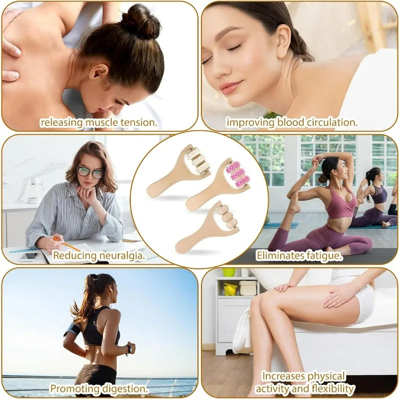 Nachhaltiges Holz-Massagerollen-Set zur effektiven Selbstmassage und Steigerung des Wohlbefindens.
