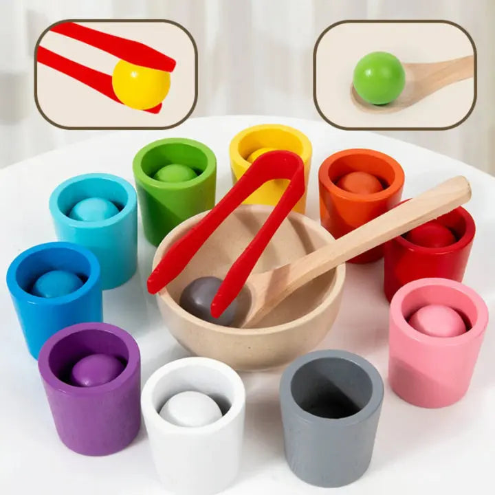 Montessori Farbsortierspiel aus Holz für Kinder, fördert Feinmotorik & Konzentration.