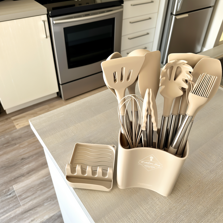 Ergonomisches 12-teiliges Silikon-Küchenset für komfortables Kochen und einfache Handhabung.