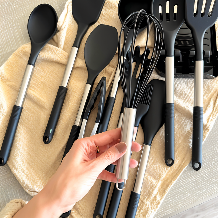Culinara Pro Premium 12-teiliges Silikon-Küchenutensilien-Set für Profi- & Hobbyköche.