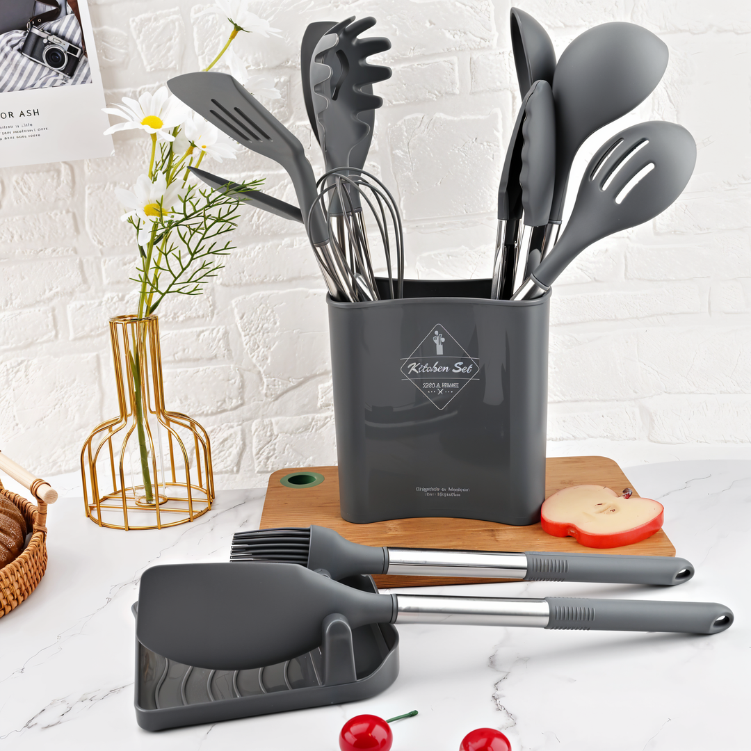 Elegantes 12-teiliges Silikon-Küchenset, perfekte Geschenkidee für jeden modernen Haushalt.