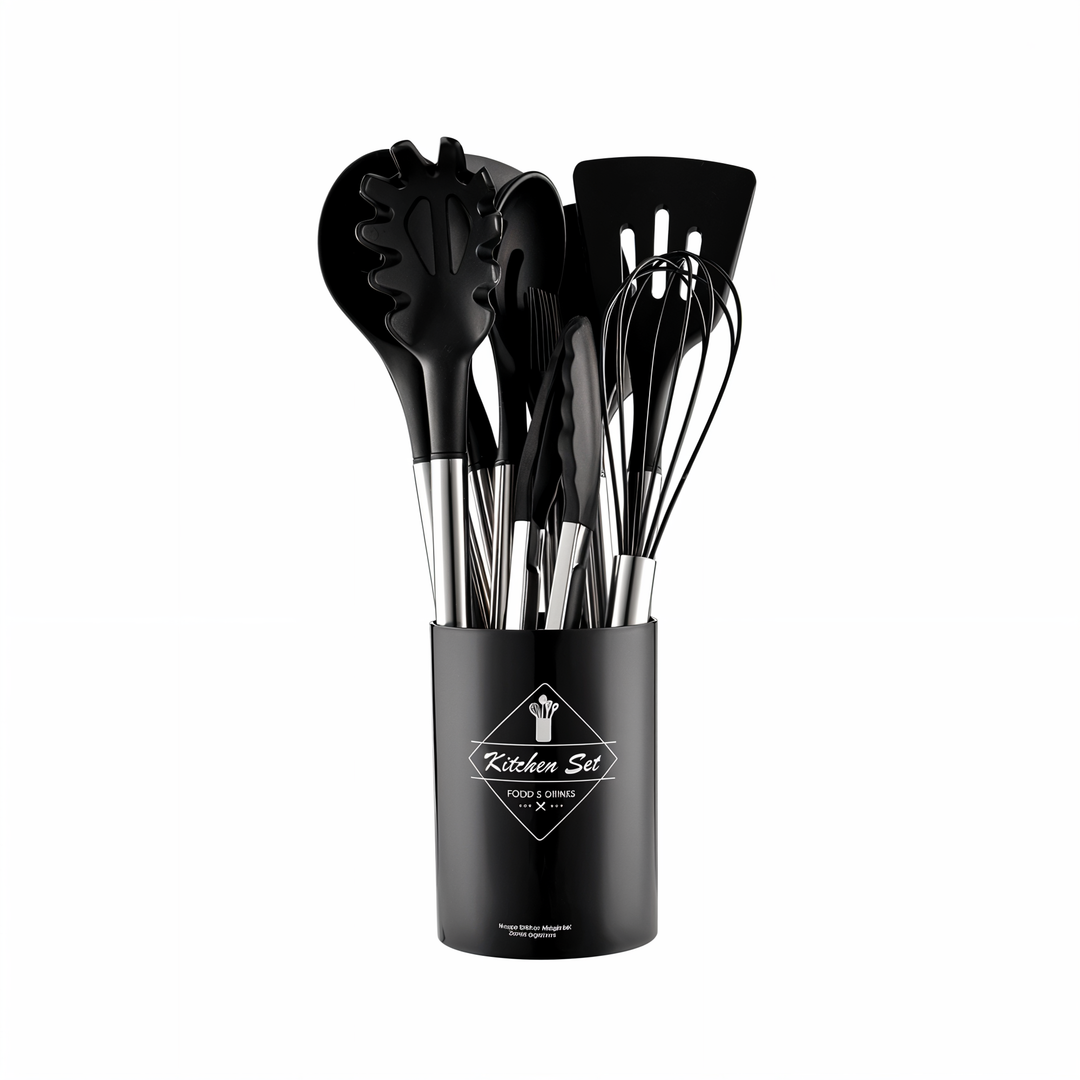 Modernes 12-teiliges Silikon-Küchenutensilien-Set mit ergonomischen Griffen für Komfort.