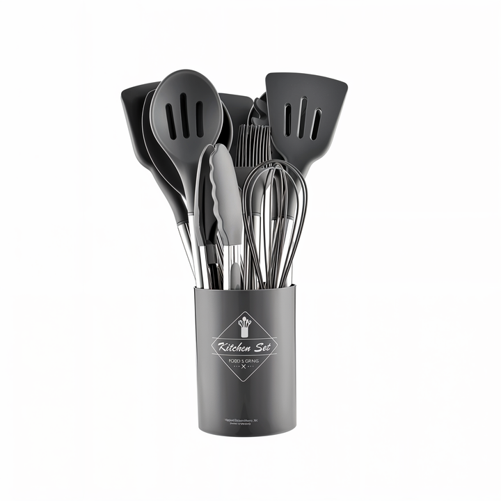 Vielseitiges 12-teiliges Silikon-Küchenhelfer-Set, ideal zum Kochen, Braten und Backen.