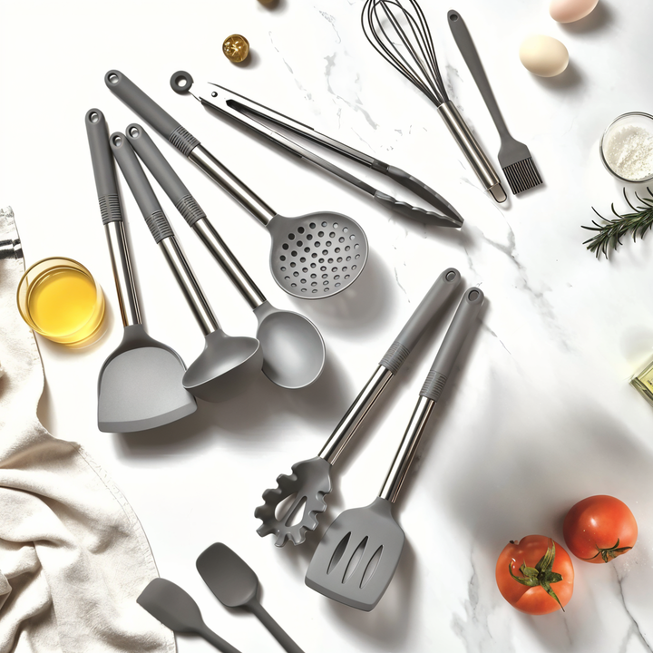 Culinara Pro 12-teiliges Silikon-Kochutensilien-Set, hitzebeständig, antihaft & einfach zu reinigen.