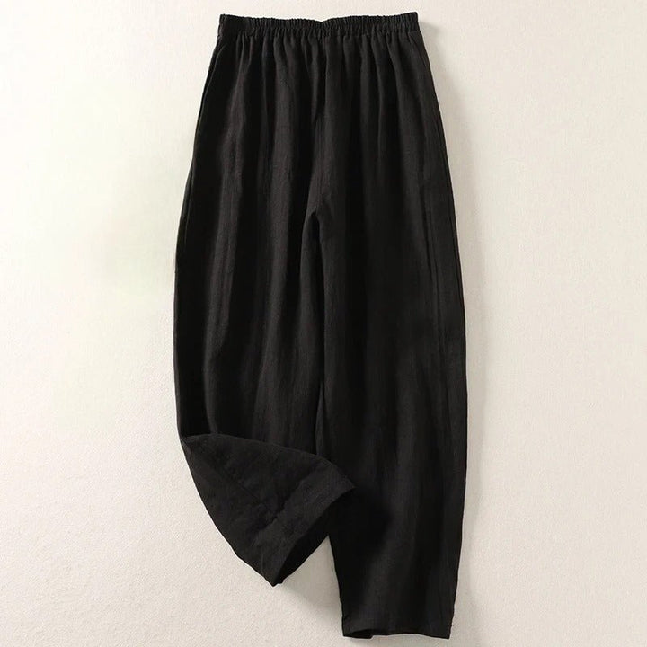 Stylische Damen Relaxed Fit Hose mit weitem Bein und Elastikbund. Vielseitige Freizeithose für jeden Tag.