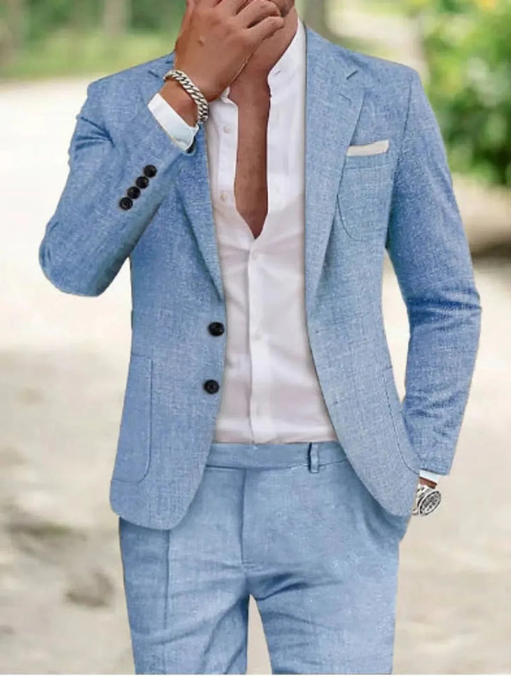 Stilvoller Herrenanzug, ideal als Hochzeitsanzug oder eleganter Business Anzug, aus hochwertigem Stoff.