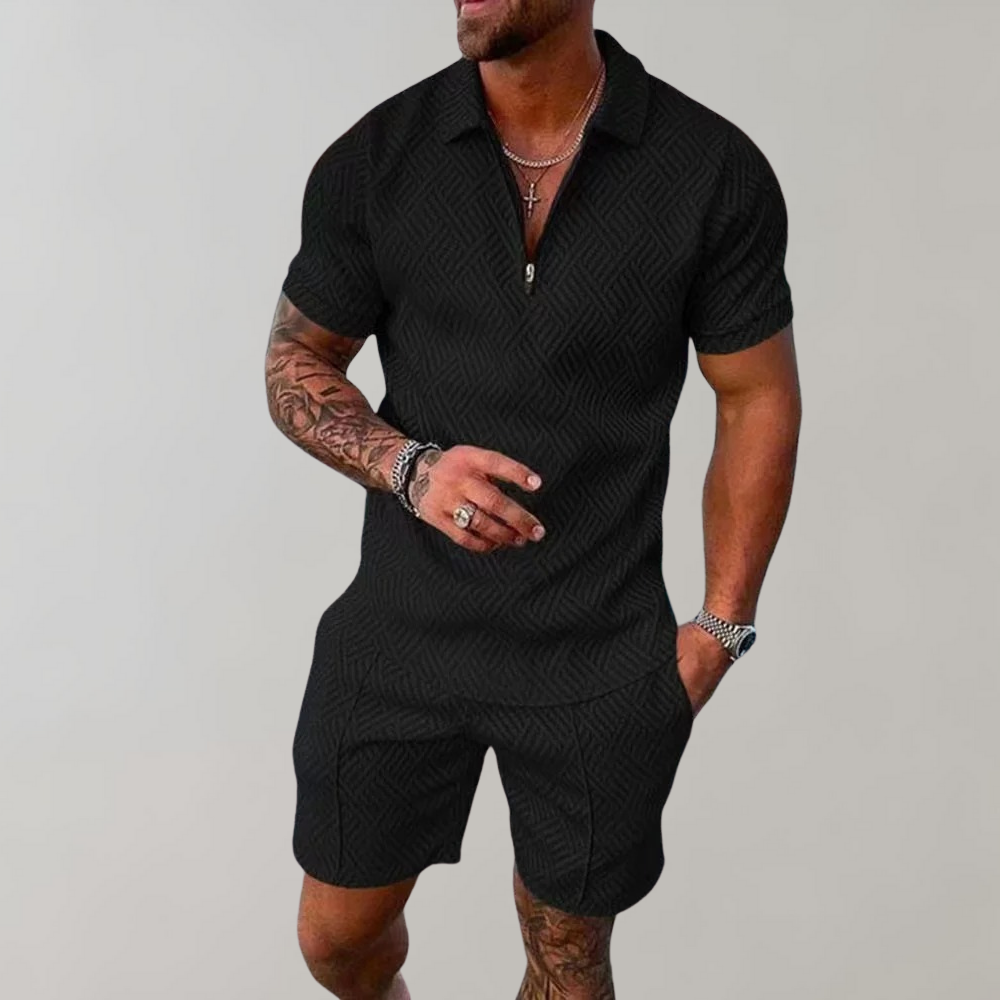 Herren Sommer Outfit: Bequemes Polo & Shorts Set, ideal für Freizeit und sportlichen Look.