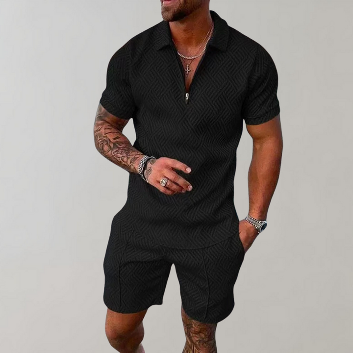 Herren Sommer Outfit: Bequemes Polo & Shorts Set, ideal für Freizeit und sportlichen Look.