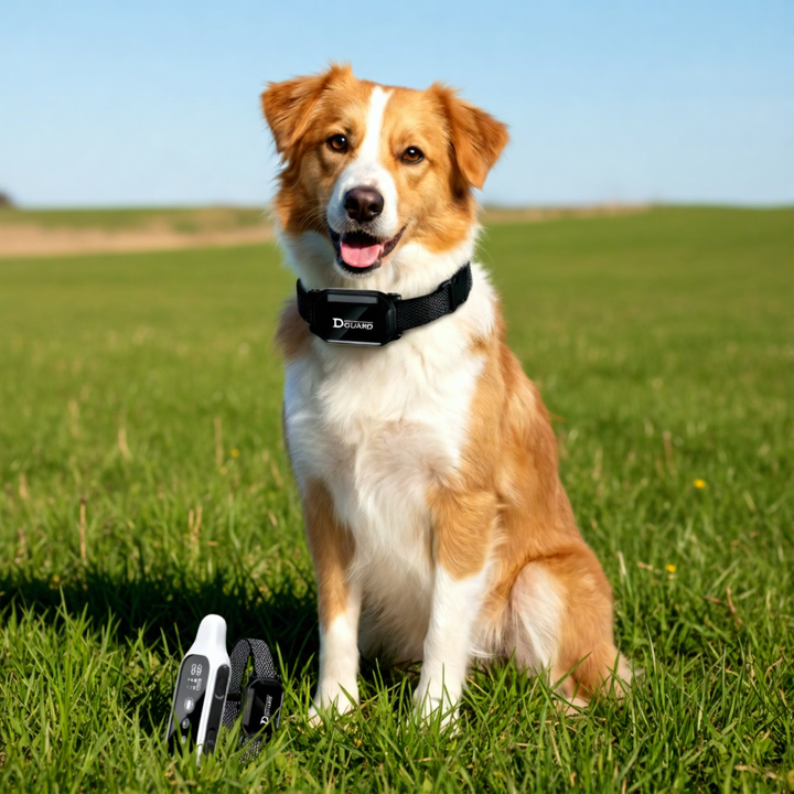 Detailansicht des wasserdichten Hundehalsbands aus Nylon mit integriertem Empfänger für Training & Erziehung.