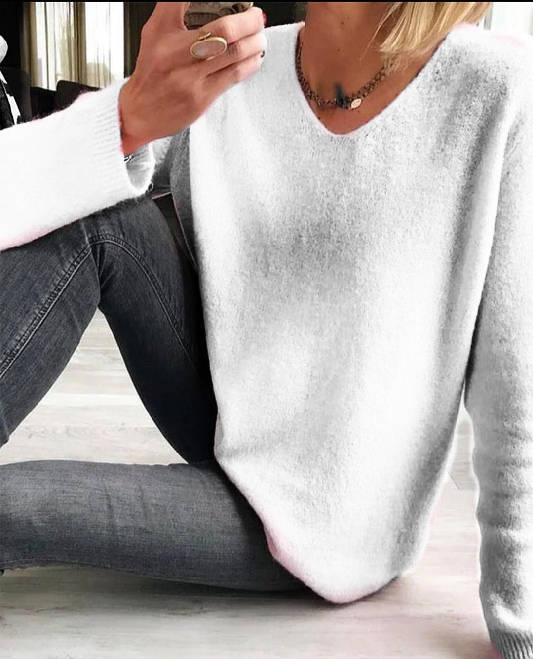 Rosa Damenpullover "Sophie" mit V-Ausschnitt. Komfortabler Langarmpullover für Casual Looks.