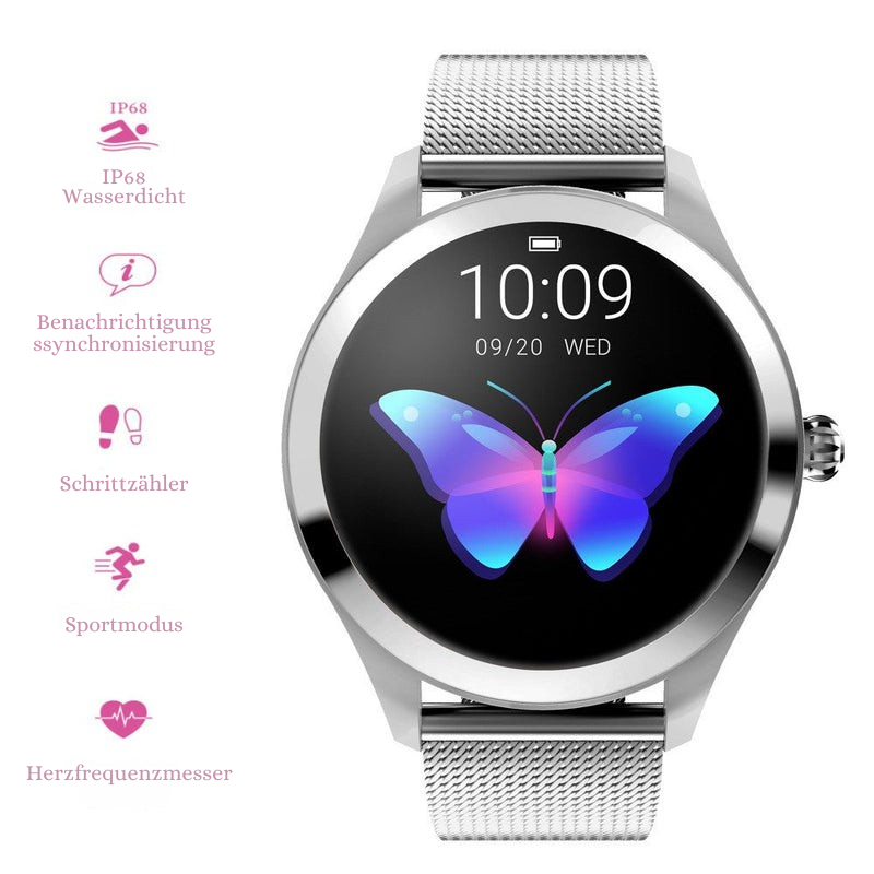 Vielseitige Damen-Smartwatch in Roségold für Sport, Gesundheit und als stilvolles Accessoire.