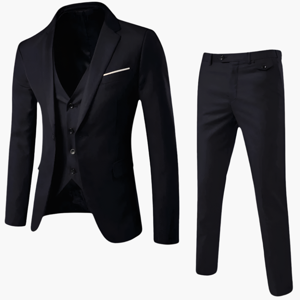 Dunkelgrauer Herren Dreiteiler Anzug, Business & Hochzeitsanzug. Ausdruck von Stil & Professionalität für Männer.