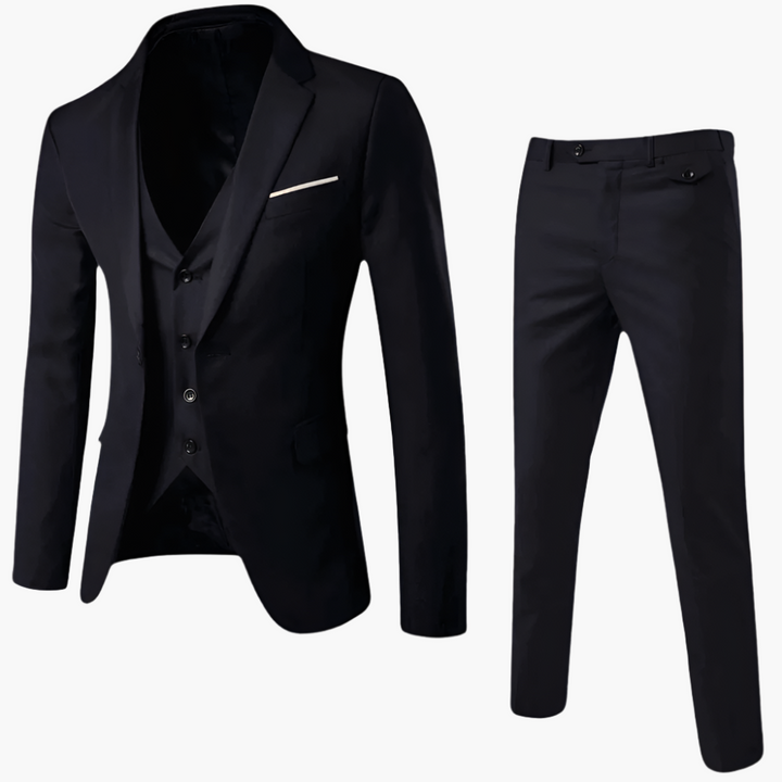 Dunkelgrauer Herren Dreiteiler Anzug, Business & Hochzeitsanzug. Ausdruck von Stil & Professionalität für Männer.