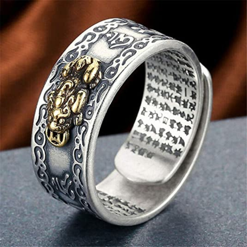 Modern designter Pixiu Silberring. Unisex Glücksring als Amulett für Reichtum, Schutz & positive Energie.