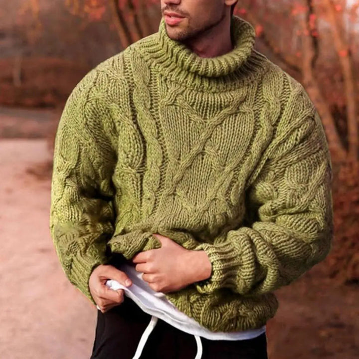 Herren warmer, dick gestrickter Rollkragenpullover für kalte Wintertage. Gemütlicher Strickpullover für Freizeit.