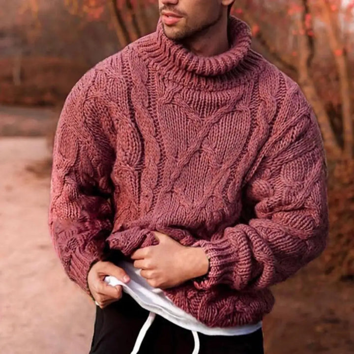 Dicker Herren-Rollkragenpullover, gemütlich und warm, perfekt für Winter und entspannte Freizeit. Langlebiger Strick.