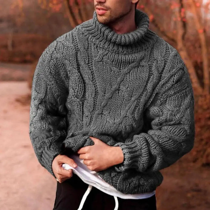 Stilvoller Herren Rollkragenpullover, dick gestrickt, ideal für Freizeit & Wintermode. Warmer, vielseitiger Strick.