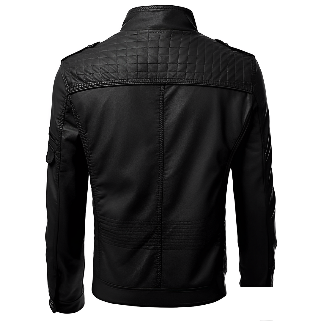 Komfortable Herren Bikerjacke in Schwarz. Stylische Männerjacke mit markantem Design, ideal für den lässigen Alltagslook.