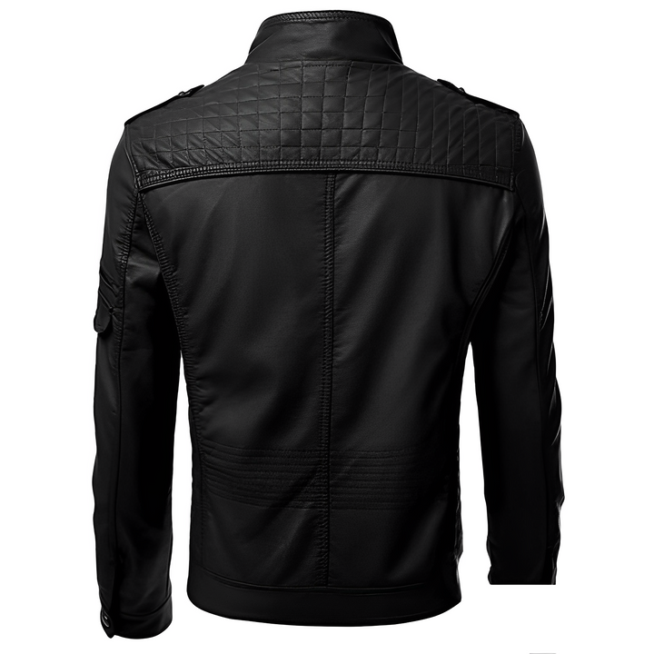 Komfortable Herren Bikerjacke in Schwarz. Stylische Männerjacke mit markantem Design, ideal für den lässigen Alltagslook.