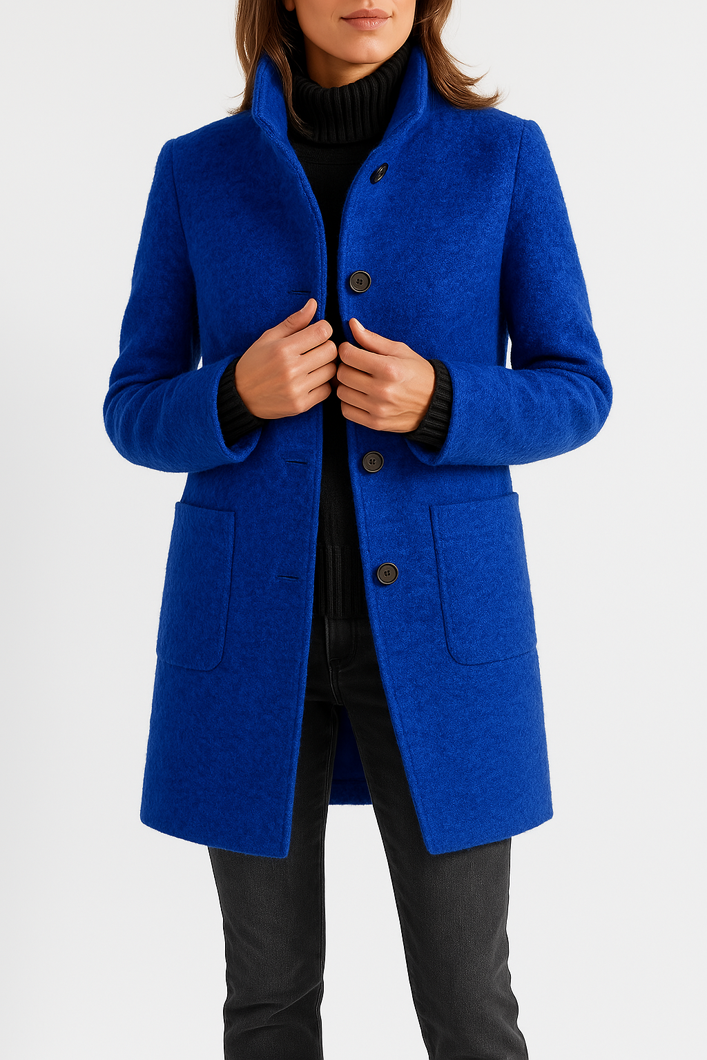 Klassischer Herbst-Winter-Damenmantel mit elegantem Kragen, perfekt für stilvolle Büro-Outfits.