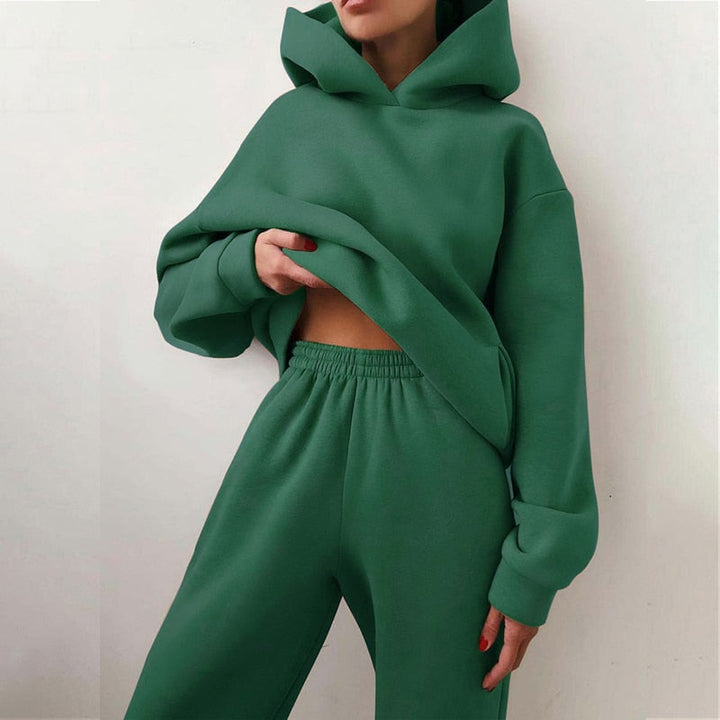 Modernes Damenmode Loungewear Set, bequemer 2-Teiler Kapuzenpullover und Jogginghose mit Elastikbund.