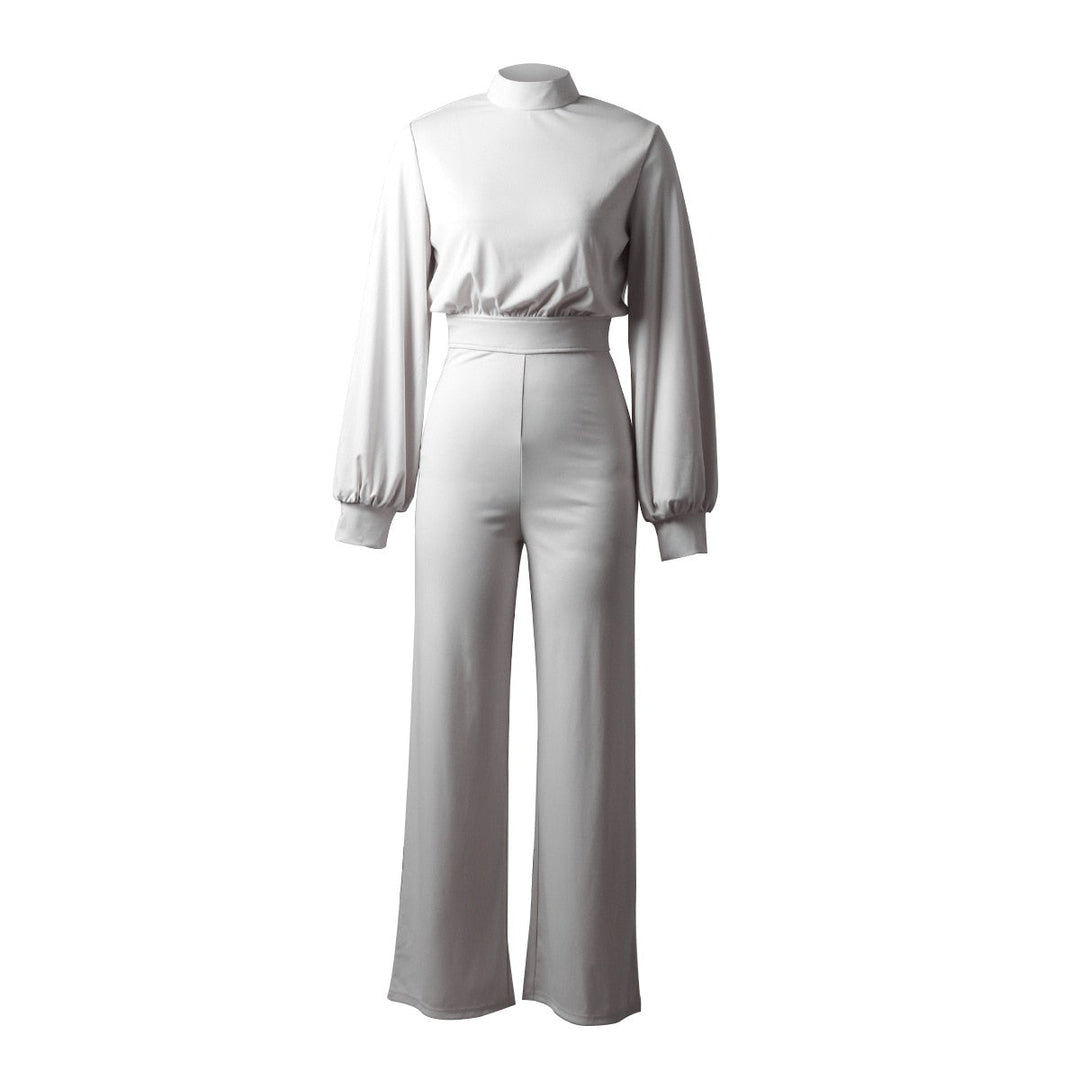 Stylischer Damen Jumpsuit in Schwarz, Gelb oder Weiß, elegant mit Puffärmeln & weitem Bein, ideal für Festlichkeiten.