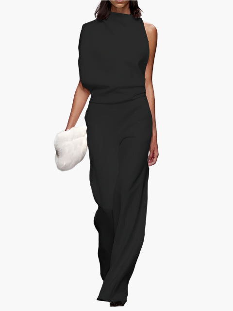 Eleganter Damen Jumpsuit ärmellos, weites Bein, perfekt für Büro & Alltag.