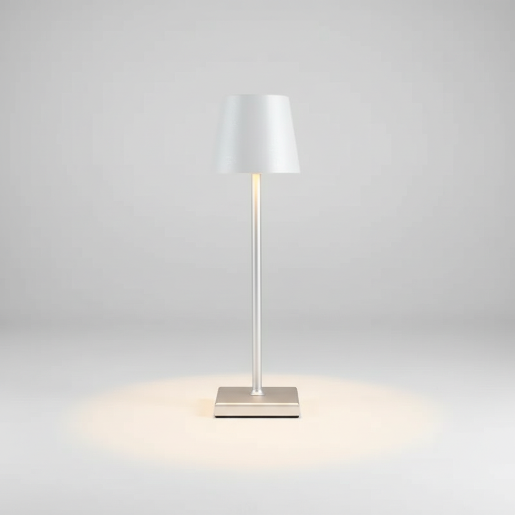 Dimmbare kabellose LED Aluminium Tischlampe mit starkem Akku für flexible Nutzung und schönes Ambiente.