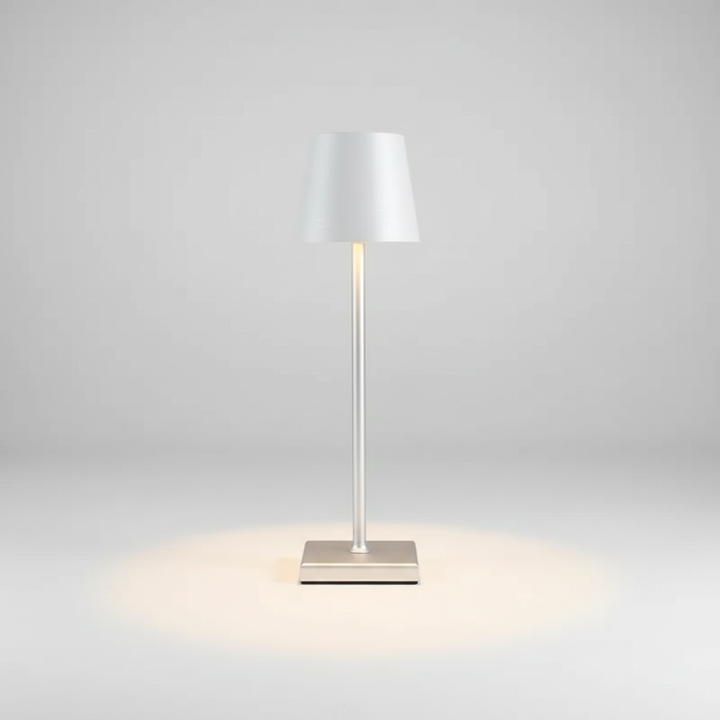 Dimmbare kabellose LED Aluminium Tischlampe mit starkem Akku für flexible Nutzung und schönes Ambiente.
