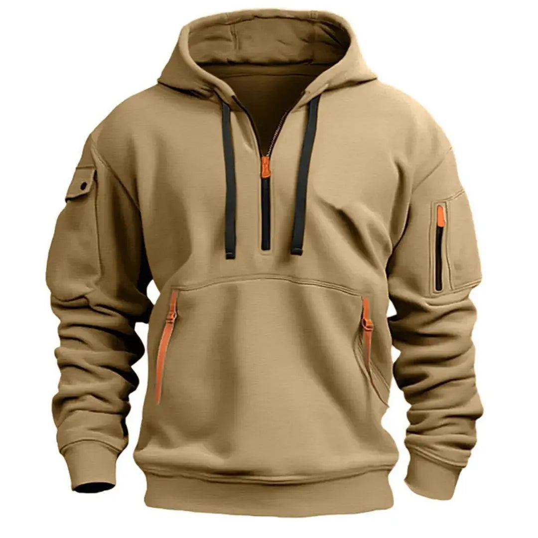 Funktionaler Herren Kapuzenpullover für Herbst & Winter. Sportlicher Hoodie mit Troyer-Reißverschluss für Komfort.