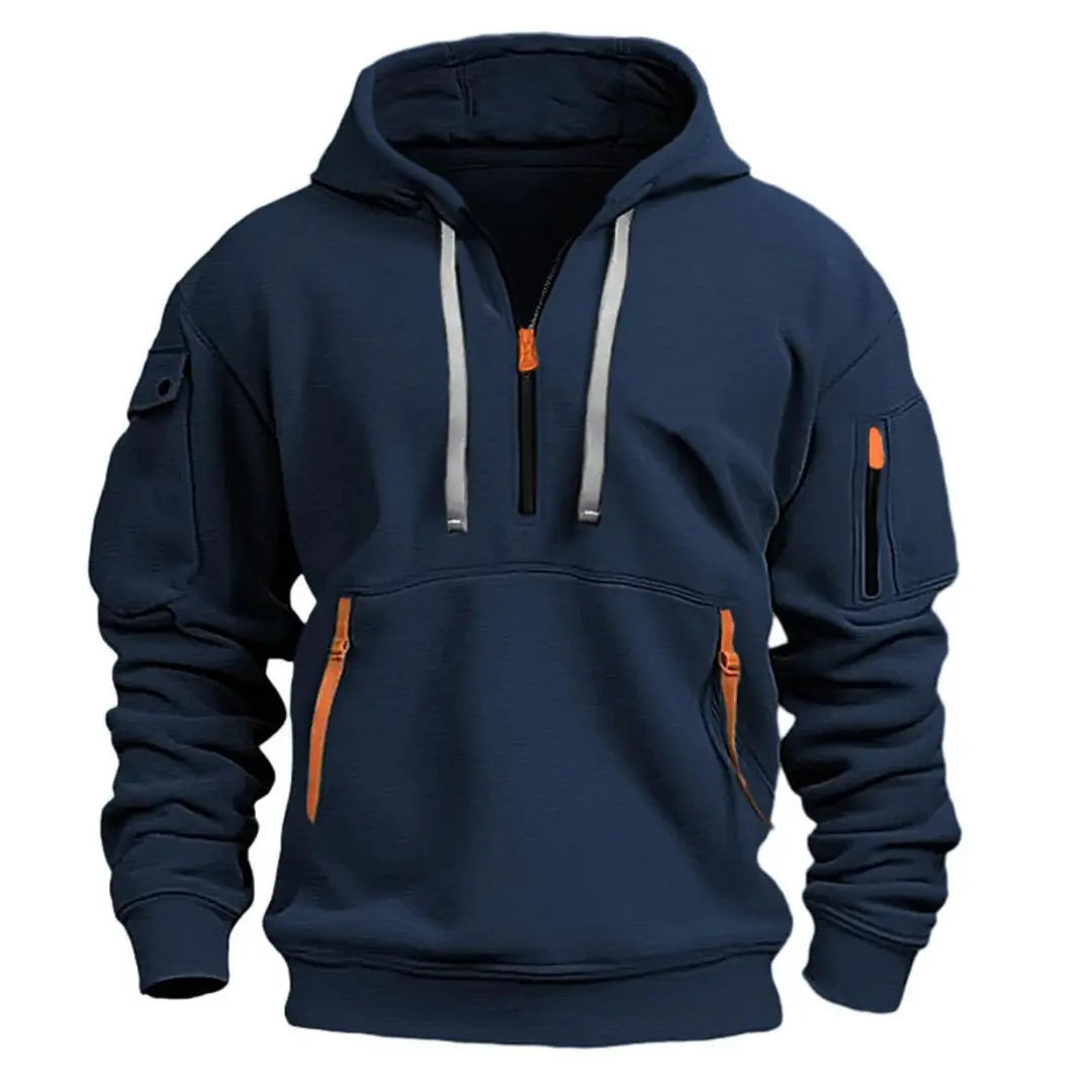 Herren Kapuzenpullover sportlich, Troyer-Reißverschluss, bequem für Freizeit & Streetwear. Ideal für Herbst & Winter.