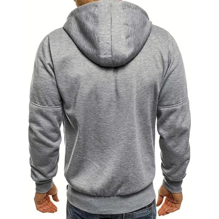 Warmer Herren Zip-Hoodie aus weichem Stoff. Dieser moderne Kapuzenpullover ist ideal für Freizeitbekleidung.