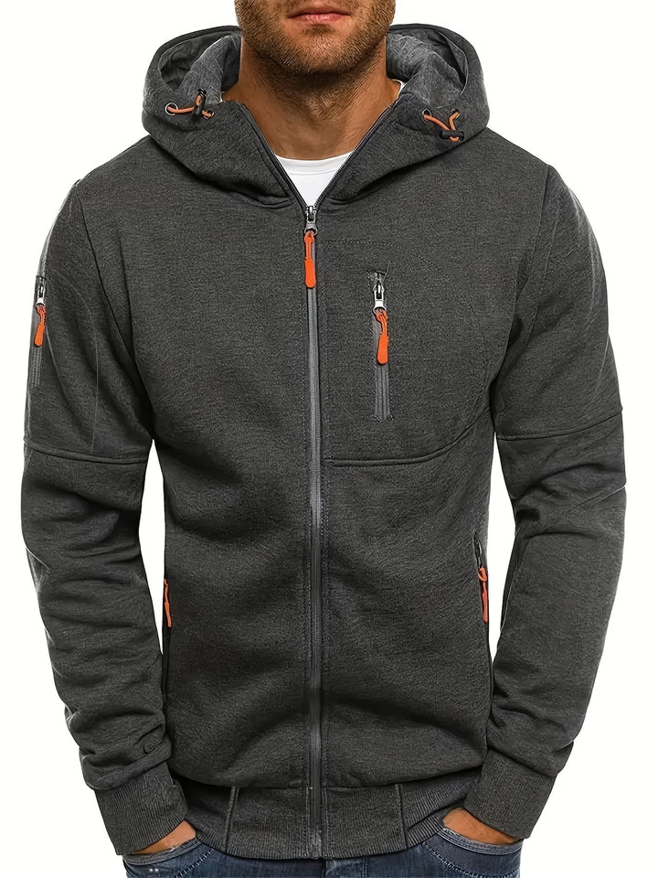 Stylischer Herren Zip-Hoodie mit durchgehendem Reißverschluss, sportlicher Look für Casual Outfits.
