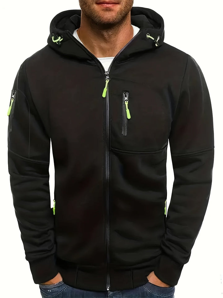 Vielseitiger Herren Zip-Hoodie, sportlicher Kapuzenpullover für Männer. Perfekt für Sport und Freizeit.