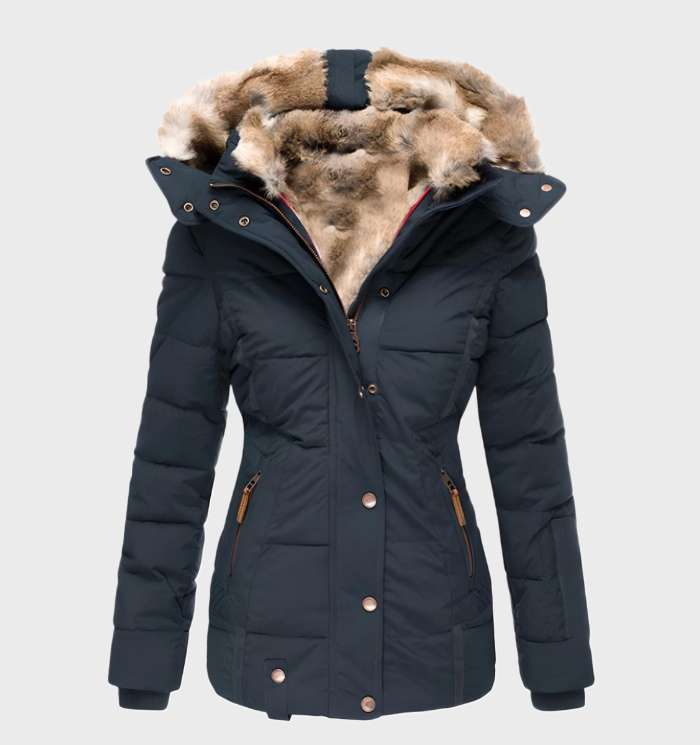 Moderne Damen Slim Fit Winterjacke mit Kapuze. Warme Jacke für Frauen, perfekt für kalte Wintertage & Mode.