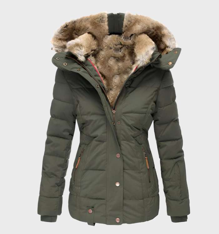 Stylische Damen Winterjacke Aurora Slim Fit mit Kapuze für Outdoor. Warme Bekleidung, schützt Frauen modisch vor Kälte.