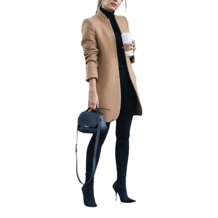 Stilvoller Damen Langmantel, tailliert, mit Reverskragen, ideal für Business und elegante Freizeit-Looks.
