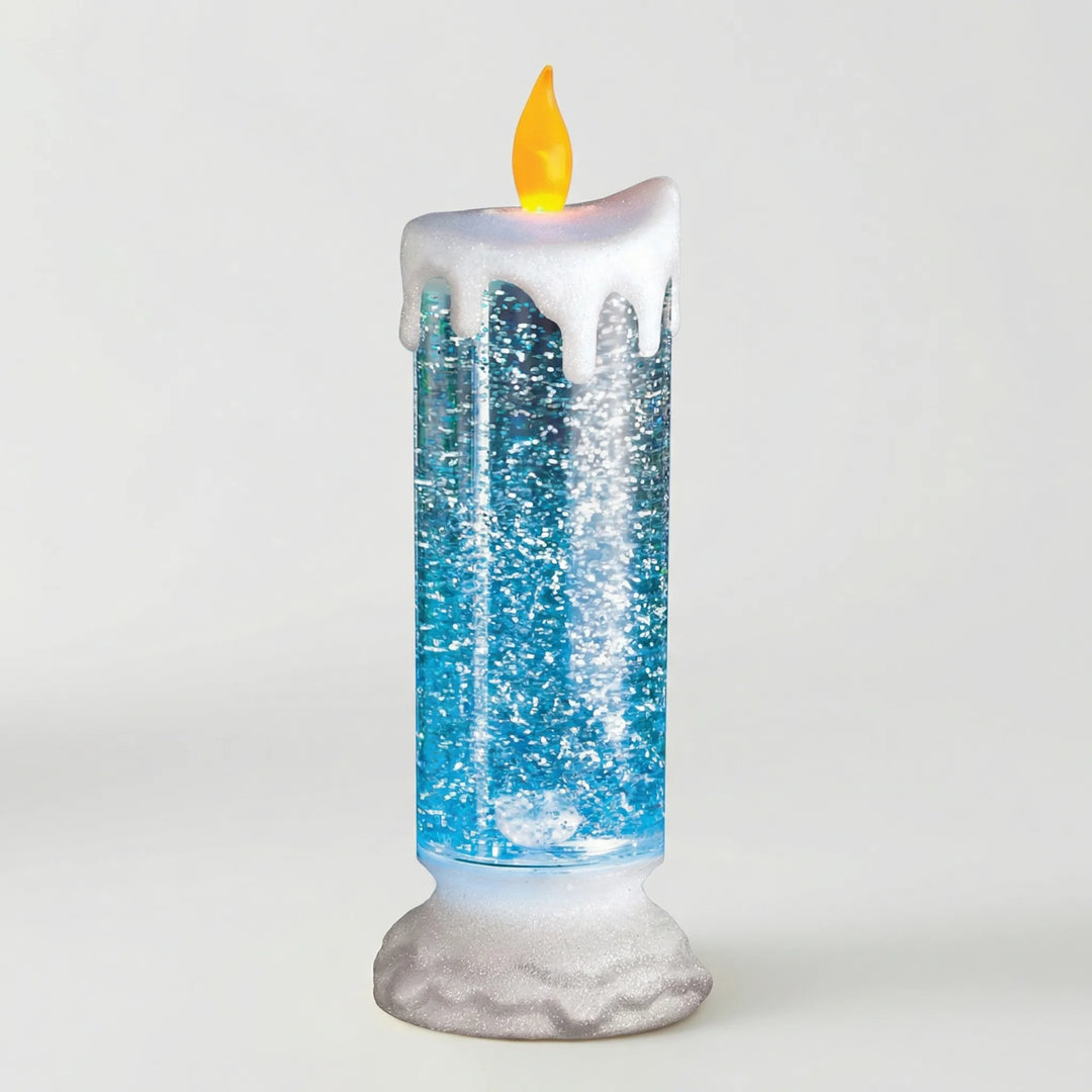 Wohnbereich mit atmosphärischer Farbwechsel LED-Glitzerkerze. Schafft gemütliches Licht flammenlos & sicher.
