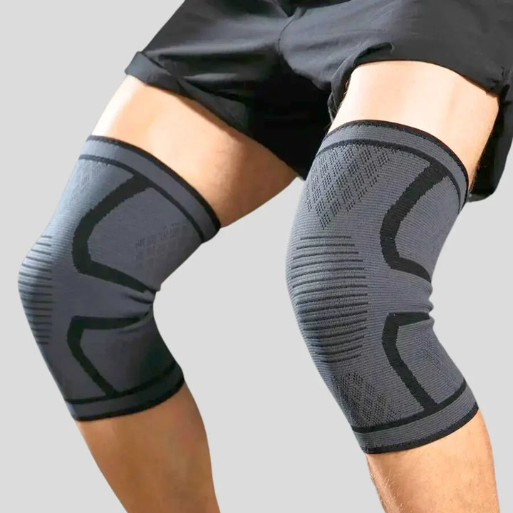 Gelenkschonende Kniebandage für Läufer und Sportler, mindert Belastung.