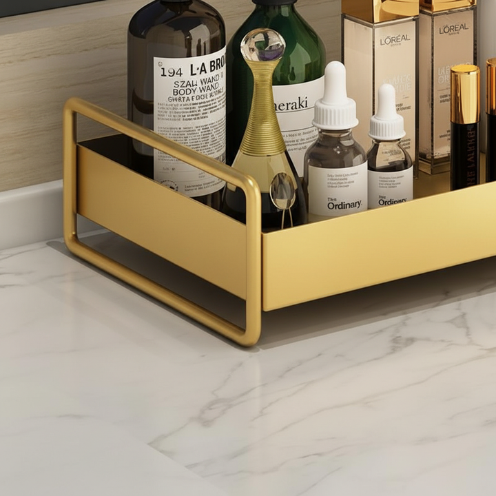Stilvolles Badezimmer Organizer Tablett aus robustem Material für Ordnung und Dekoration.
