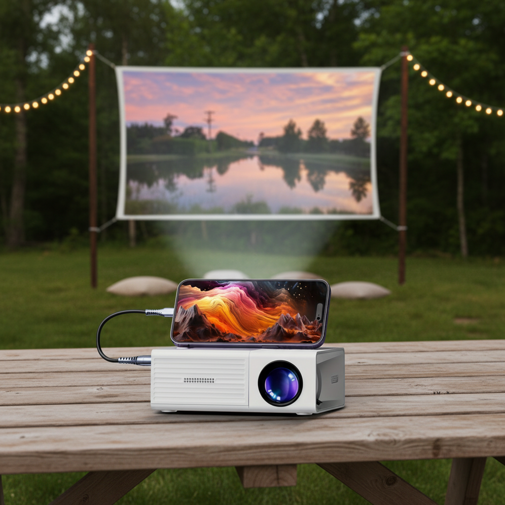 Kleiner, tragbarer ProjectoLite Mini Projektor für Heimkino, Präsentationen und Filmabende.