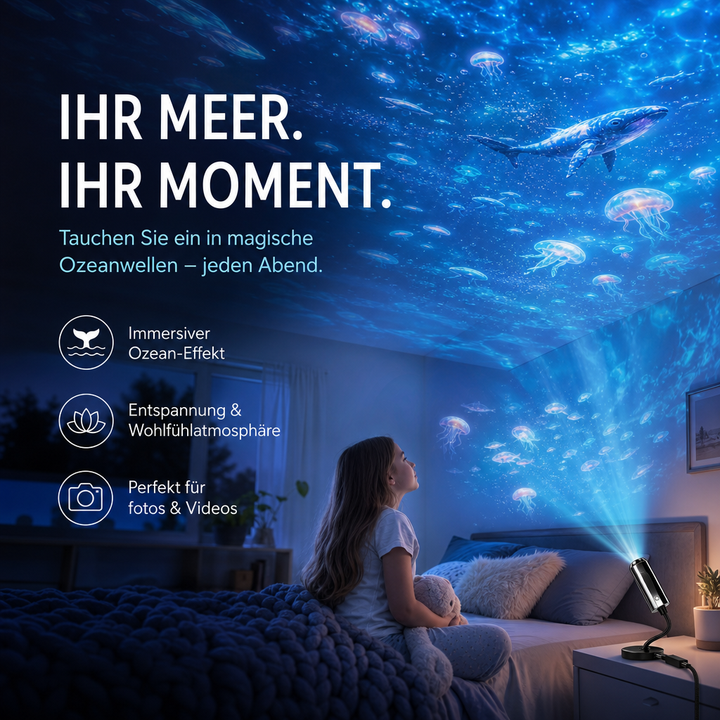 USB Ozean Wellen Projektor mit beruhigenden Lichteffekten für entspannende Raumbeleuchtung.