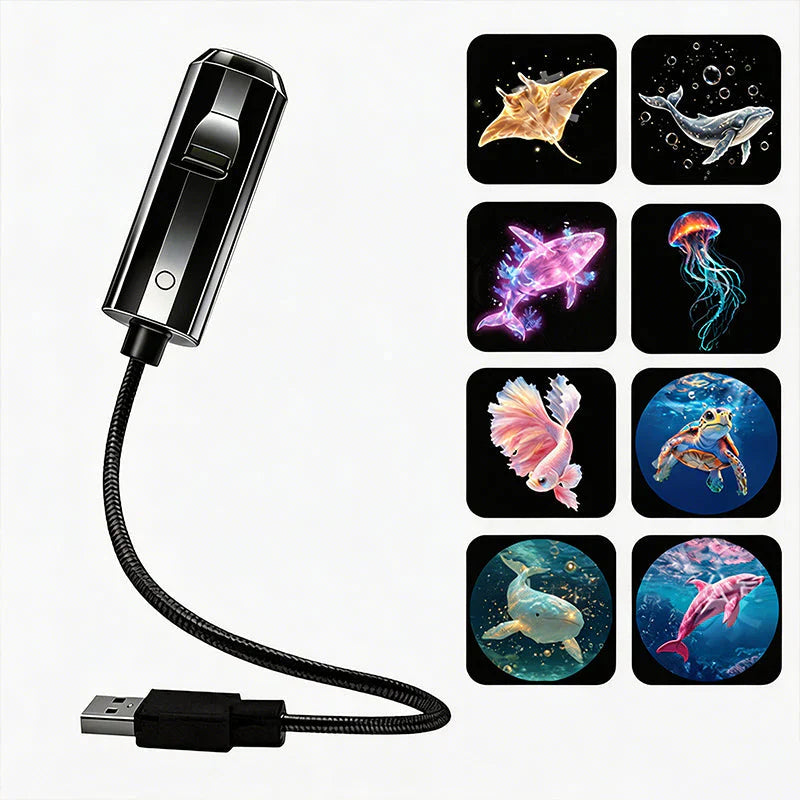 Wandprojektor mit 10 Motiven: Sternenhimmel, Galaxie, Ozean. USB-betrieben, ideal als Dekoration & Geschenk.